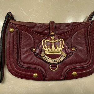 Juicy Couture Burgundy Leather Wristlet with Gold Accents
